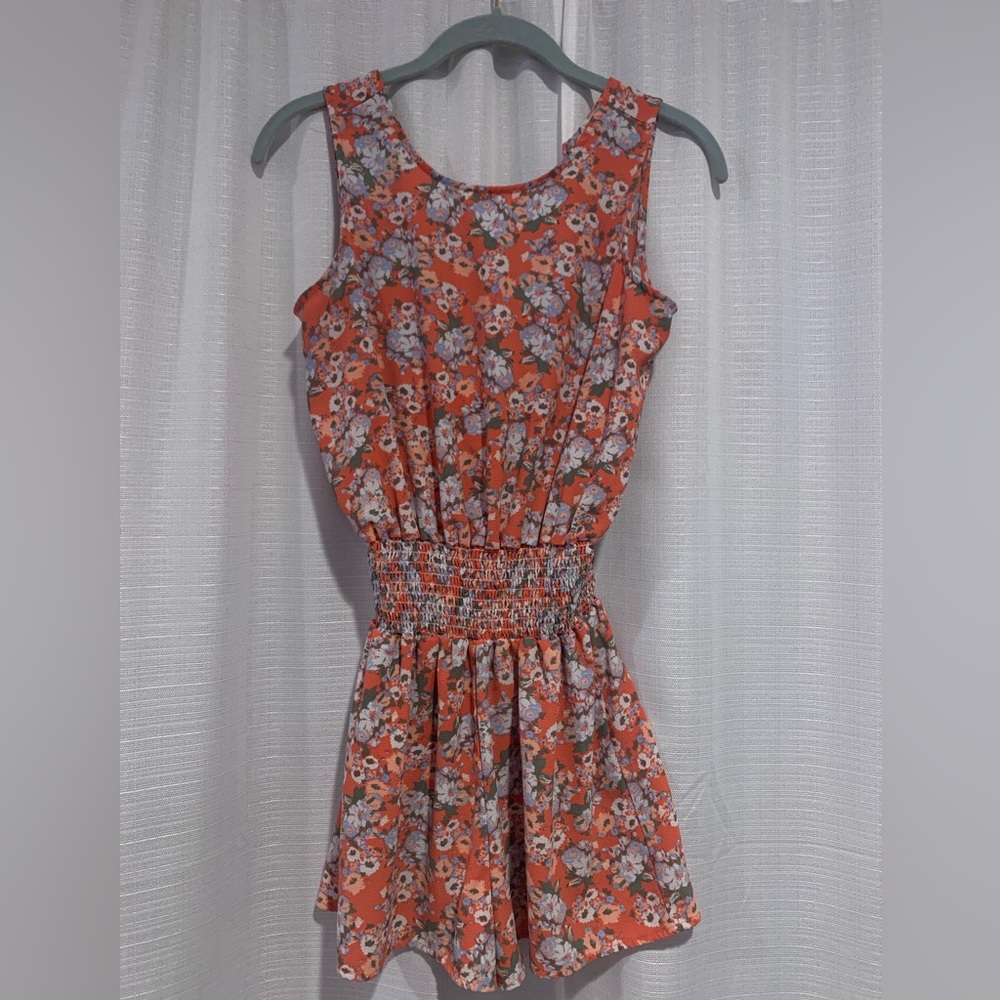 Pink Floral Print Cinched Waist Romper